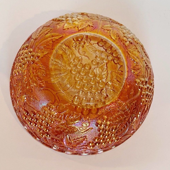 Vtg Imperial Grape Pattern Carnival Glass Bowl Marigold Iridescent Leaves 8.75" - Picture 3 of 9